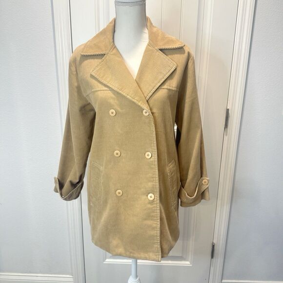 AT Denim Corduroy Jacket Women's Tan Mid Length Size Small Button Front - Picture 1 of 13